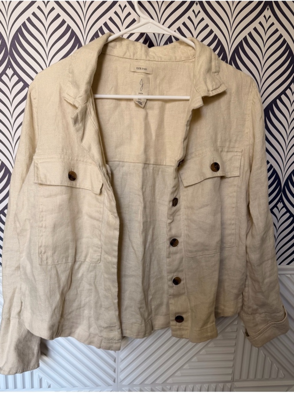 Joie Cream Linen-Blend Button Jacket with Patch Pockets